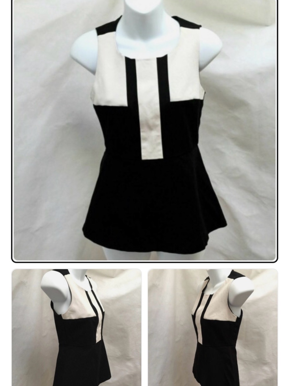 Banana Republic Black and Cream Sleeveless Colorblock Top
